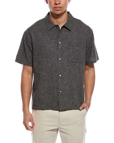 Frame Linen-blend Textured Shirt In Black