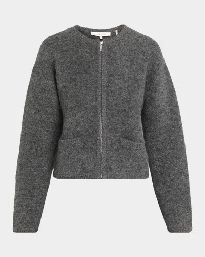 Frame Lofty Crochet Trim Cashmere Cardigan In Gray