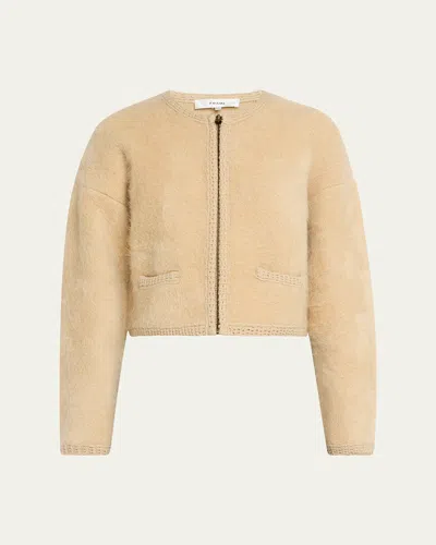 Frame Lofty Crochet Trim Cashmere Cardigan In Wheat