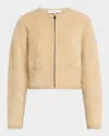 Frame Lofty Crochet Trim Cashmere Cardigan In Wheat