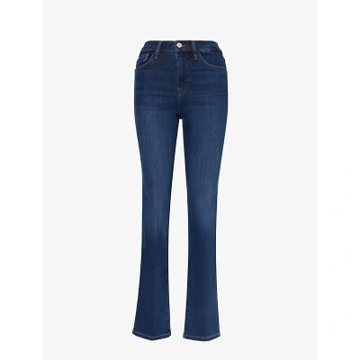 Frame Womens Dark Blue Logo-embellished Straight-leg High-rise Denim-blend Jeans
