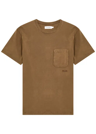 Frame Logo-embroidered Cotton T-shirt In Brown