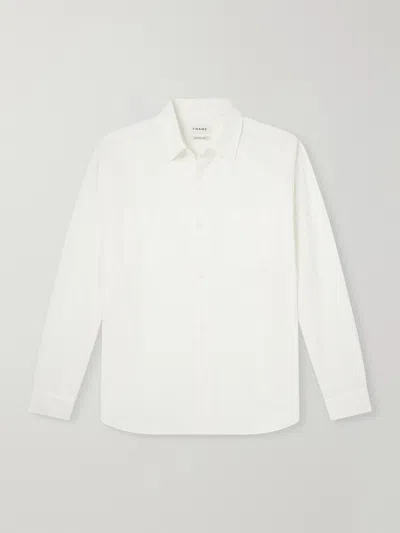 Frame Logo-embroidered Cotton, Linen And Ramie-blend Shirt In White