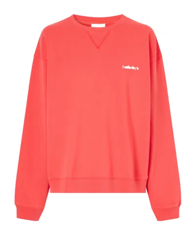 Frame Logo-embroidered Cotton-jersey Sweatshirt In Red