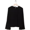 Frame Long Bell Sleeve Top In Black