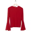 Frame Long Bell Sleeve Top In Red