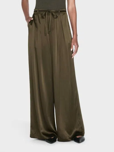 Frame Long Silk Trouser In Rich Military