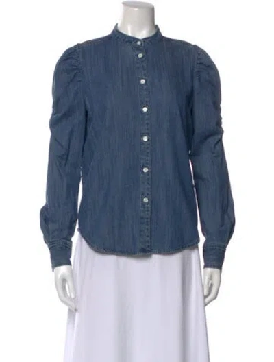 Pre-owned Frame Long Sleeve Blouse In Blue