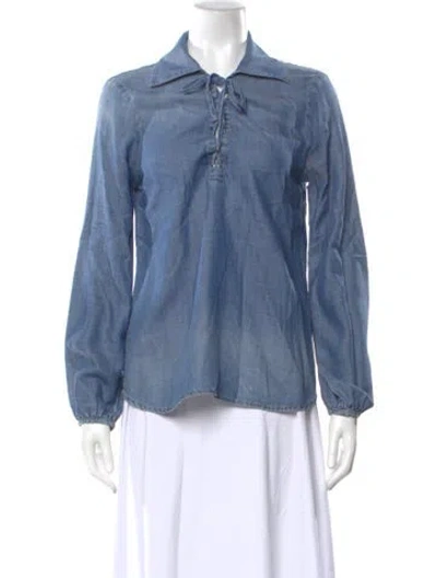 Pre-owned Frame Long Sleeve Blouse In Blue