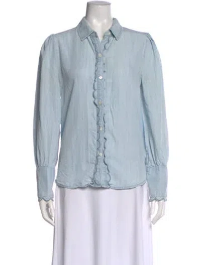 Pre-owned Frame Long Sleeve Blouse In Blue