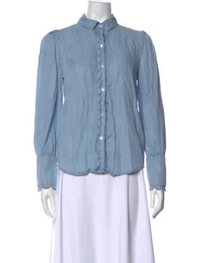 Pre-owned Frame Long Sleeve Blouse In Blue