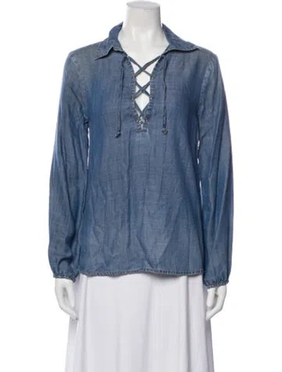 Pre-owned Frame Long Sleeve Blouse In Blue
