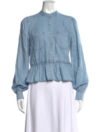 Pre-owned Frame Long Sleeve Blouse In Blue