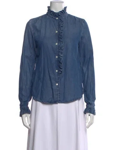 Pre-owned Frame Long Sleeve Blouse In Blue