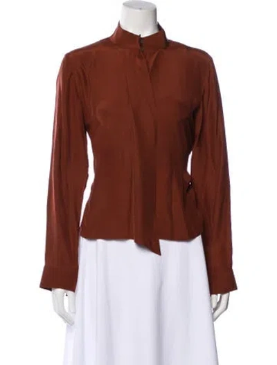 Pre-owned Frame Long Sleeve Blouse In Brown