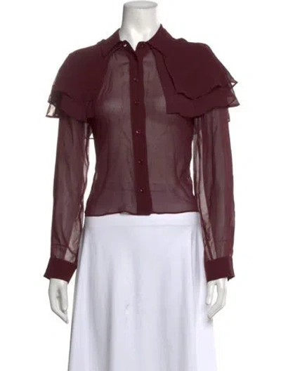 Pre-owned Frame Long Sleeve Blouse In Burgundy