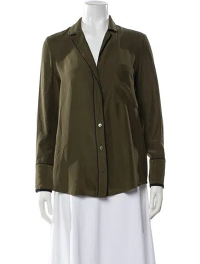 Pre-owned Frame Long Sleeve Blouse In Green