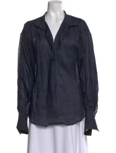 Pre-owned Frame Long Sleeve Blouse W/ Tags In Blue
