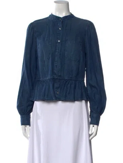 Pre-owned Frame Long Sleeve Blouse W/ Tags In Blue