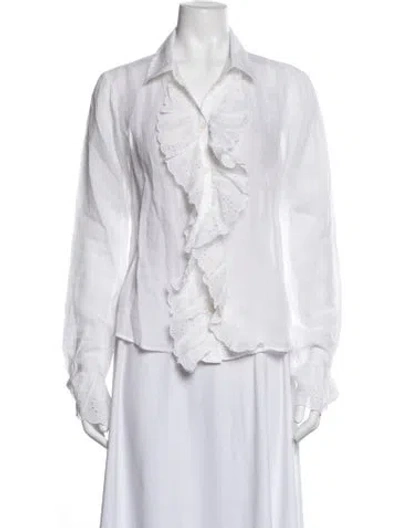 Pre-owned Frame Long Sleeve Blouse In White