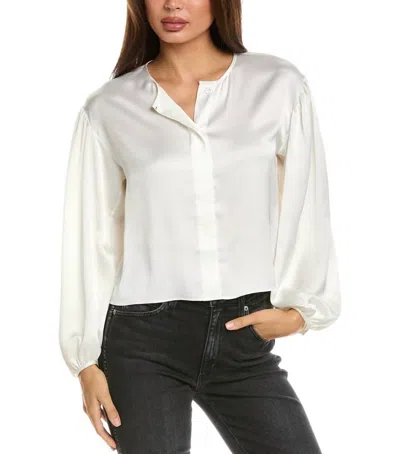 Frame Long Sleeve Button Silk Blouse In Cream In White