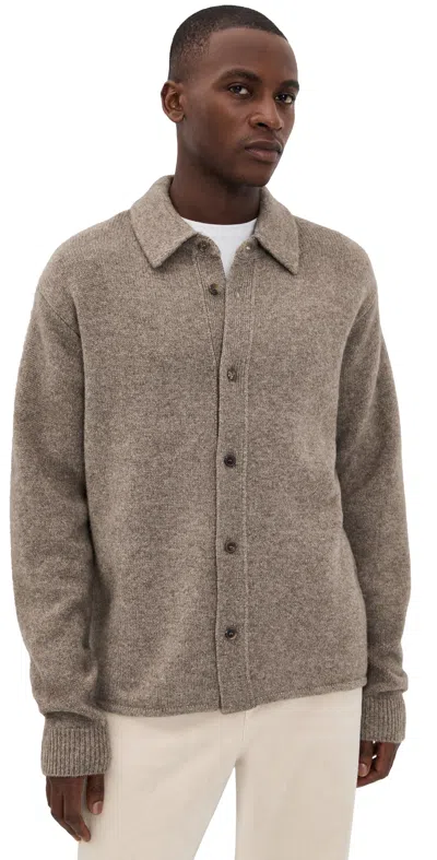 Frame Long Sleeve Button Up Shirt Sweater Dark Taupe In Brown