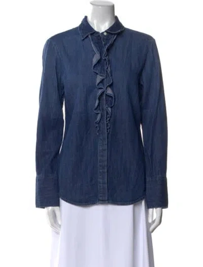 Pre-owned Frame Long Sleeve Button-up Top In Blue
