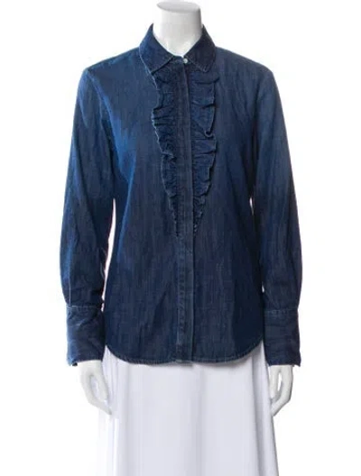 Pre-owned Frame Long Sleeve Button-up Top In Blue