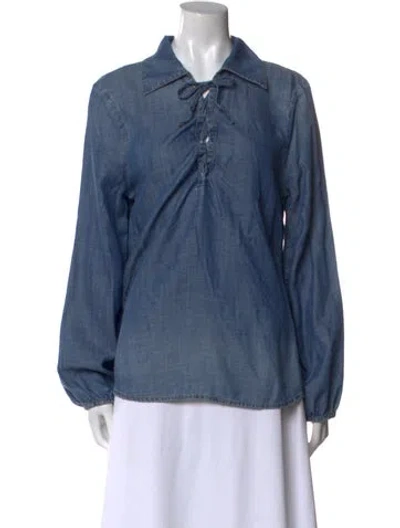 Pre-owned Frame Long Sleeve Button-up Top In Blue