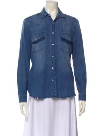 Pre-owned Frame Long Sleeve Button-up Top In Blue