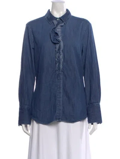 Pre-owned Frame Long Sleeve Button-up Top In Blue