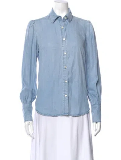 Pre-owned Frame Long Sleeve Button-up Top In Blue