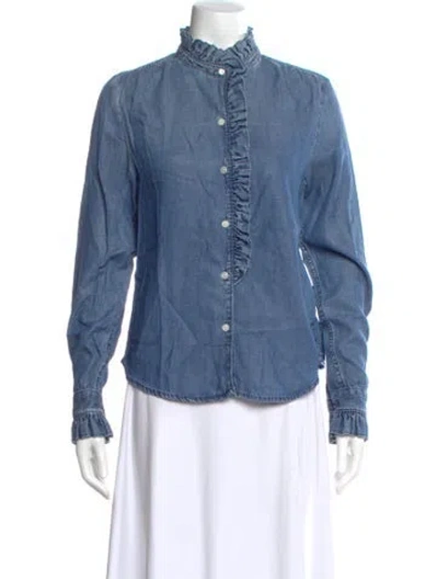 Pre-owned Frame Long Sleeve Button-up Top In Blue