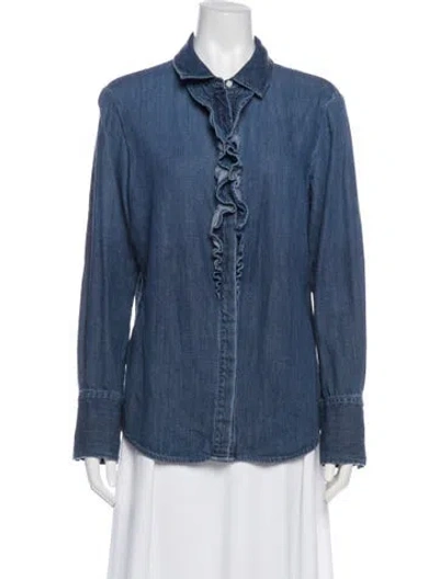 Pre-owned Frame Long Sleeve Button-up Top In Blue