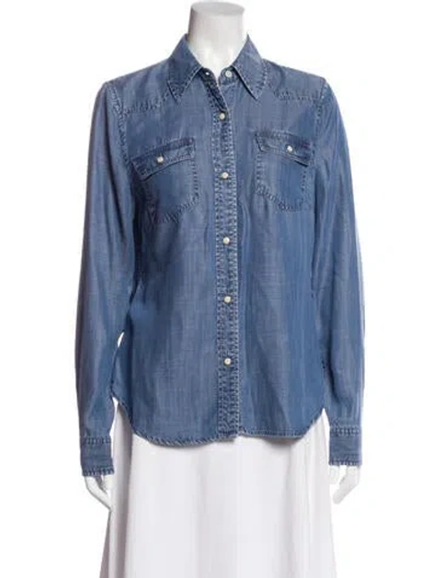 Pre-owned Frame Long Sleeve Button-up Top In Blue