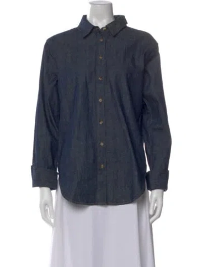 Pre-owned Frame Long Sleeve Button-up Top In Blue