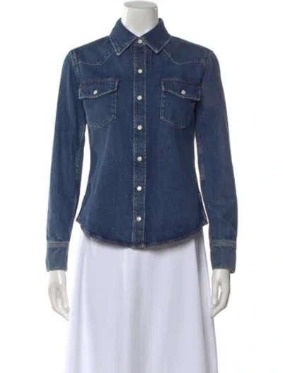 Pre-owned Frame Long Sleeve Button-up Top In Blue