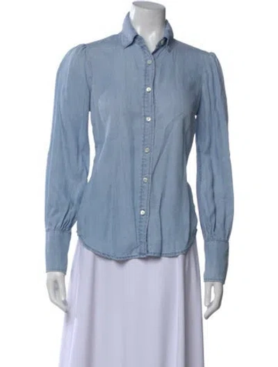 Pre-owned Frame Long Sleeve Button-up Top In Blue