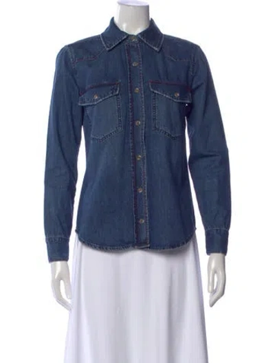 Pre-owned Frame Long Sleeve Button-up Top In Blue