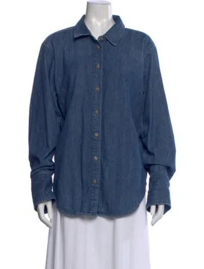Pre-owned Frame Long Sleeve Button-up Top In Blue