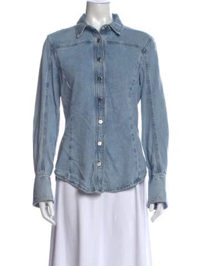 Pre-owned Frame Long Sleeve Button-up Top In Blue