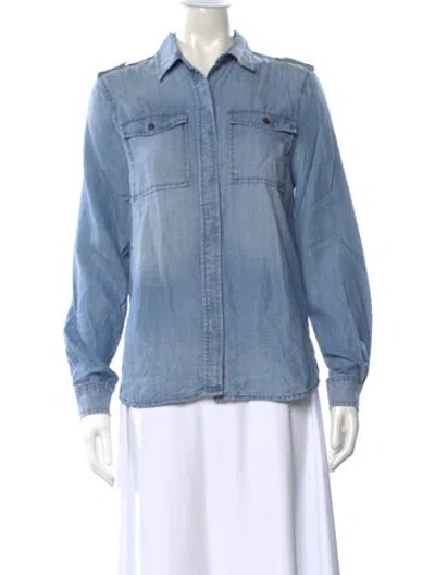Pre-owned Frame Long Sleeve Button-up Top In Blue