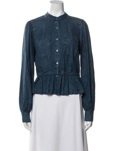 Pre-owned Frame Long Sleeve Button-up Top In Blue