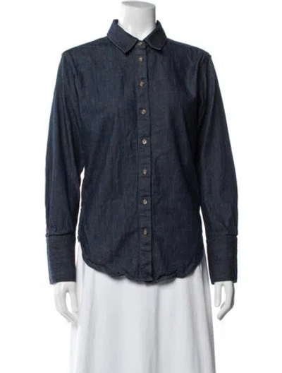 Pre-owned Frame Long Sleeve Button-up Top In Blue