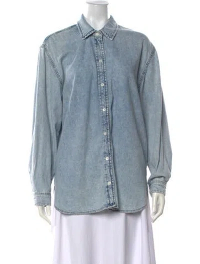 Pre-owned Frame Long Sleeve Button-up Top In Blue