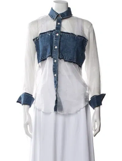 Pre-owned Frame Long Sleeve Button-up Top In Blue/white