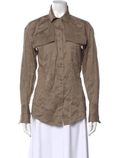 Pre-owned Frame Long Sleeve Button-up Top In Brown