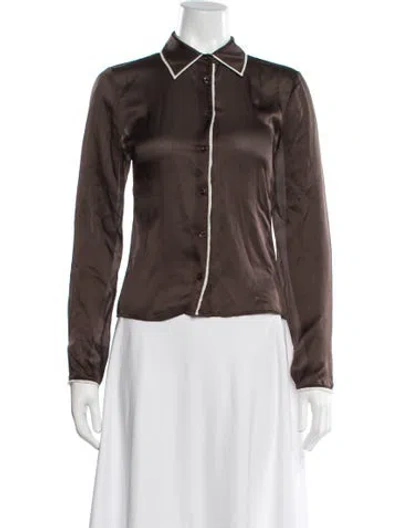 Pre-owned Frame Long Sleeve Button-up Top In Brown