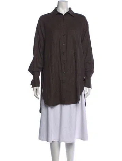 Pre-owned Frame Long Sleeve Button-up Top In Brown