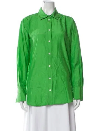 Pre-owned Frame Long Sleeve Button-up Top In Green